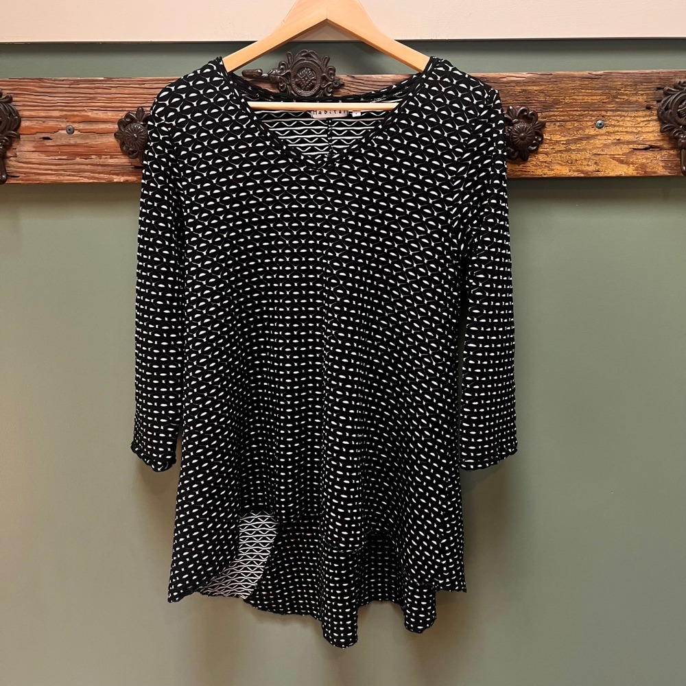 Habitat Womens Black White Geometric Textured Knit V-Neck Tunic Top S 53318